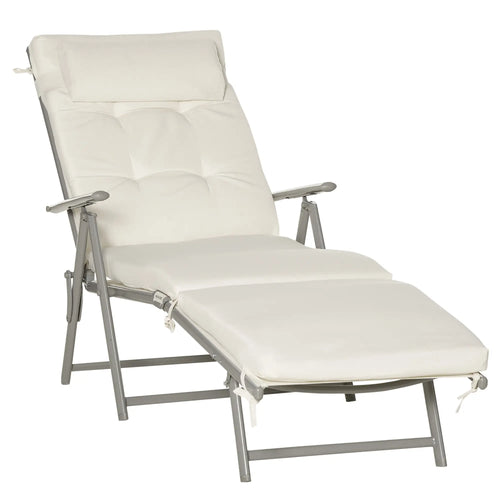 Outdoor Folding Chaise Lounge, Adjustable Backrest, Cream White