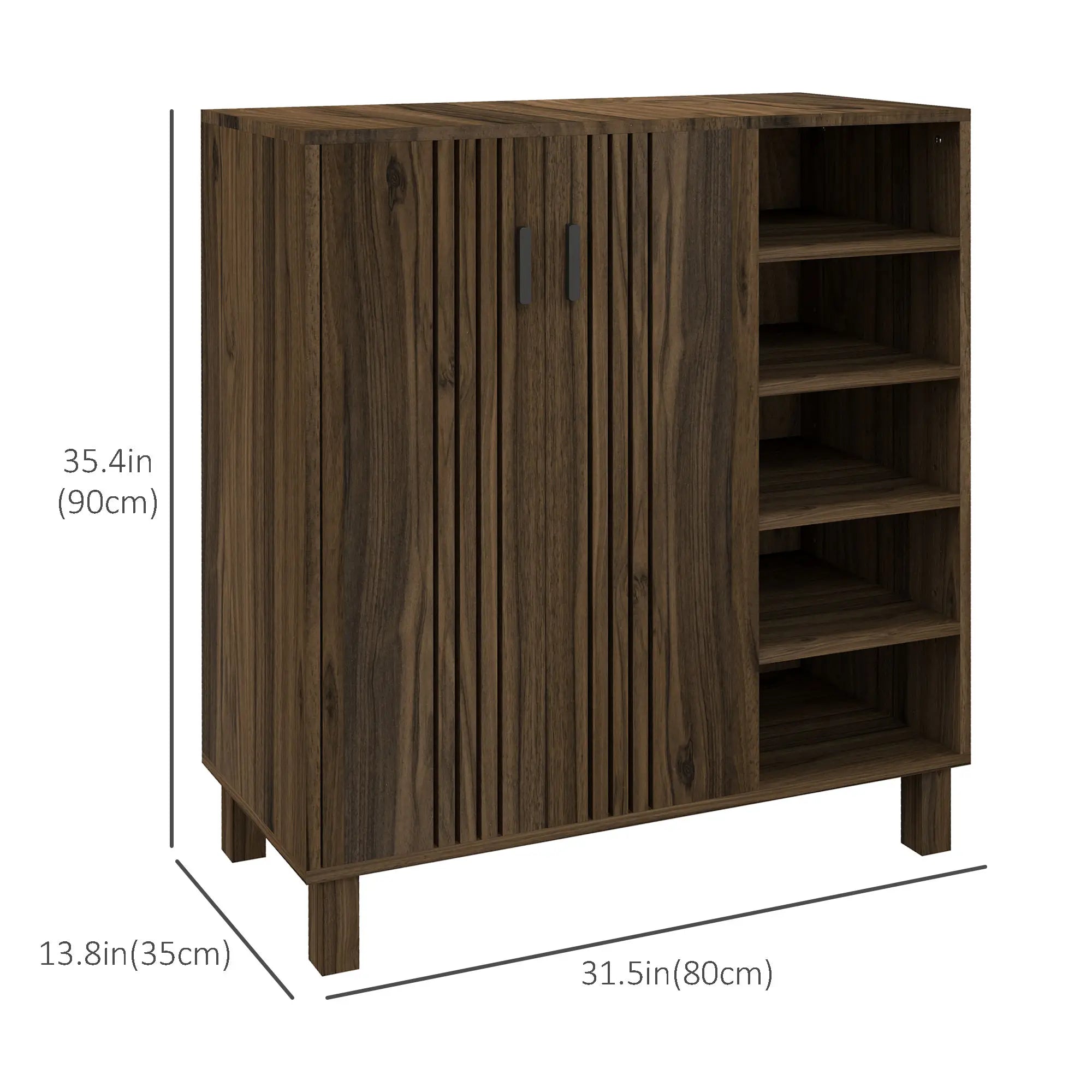 Double Door Shoe Storage, Open Shelves, 17 Pair, Walnut Shoe Storage Cabinets & Racks at Gallery Canada