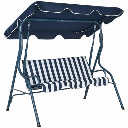 Outdoor Porch Swing, Adjustable Canopy, 3-Seater with Cushion, Blue Patio Swings with Stand at Gallery Canada
