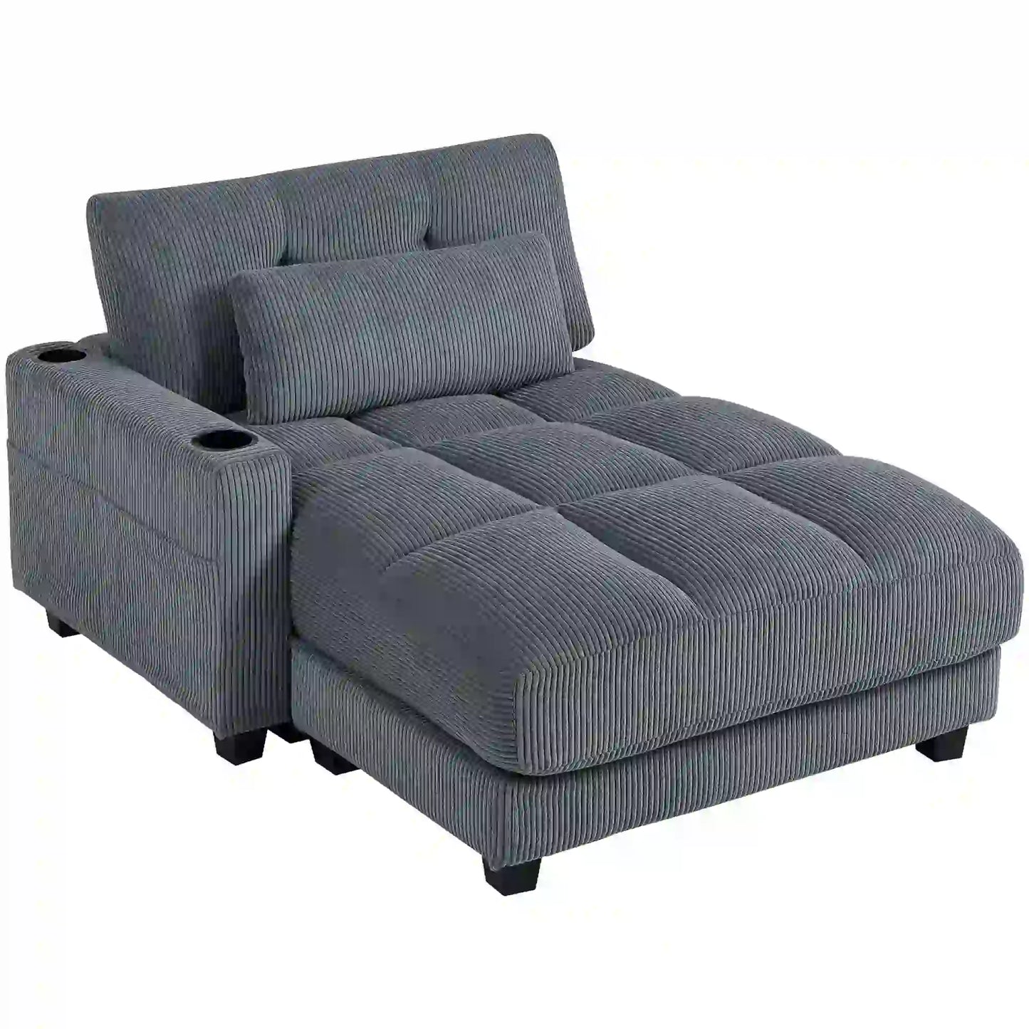 58 Inch Chaise Lounge, Oversized Corduroy Sofa Bed, Dark Grey Sofas & Reclining Chairs at Gallery Canada