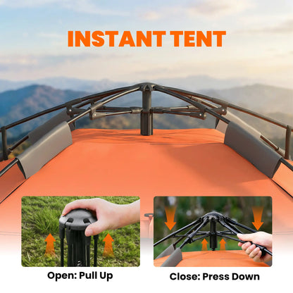 Pop up Camping Tent, 3-4 Man Family Tent, 3000mm Waterproof, with Carry Bag and Top Hook, Dark Grey and Orange Camping Tents at Gallery Canada