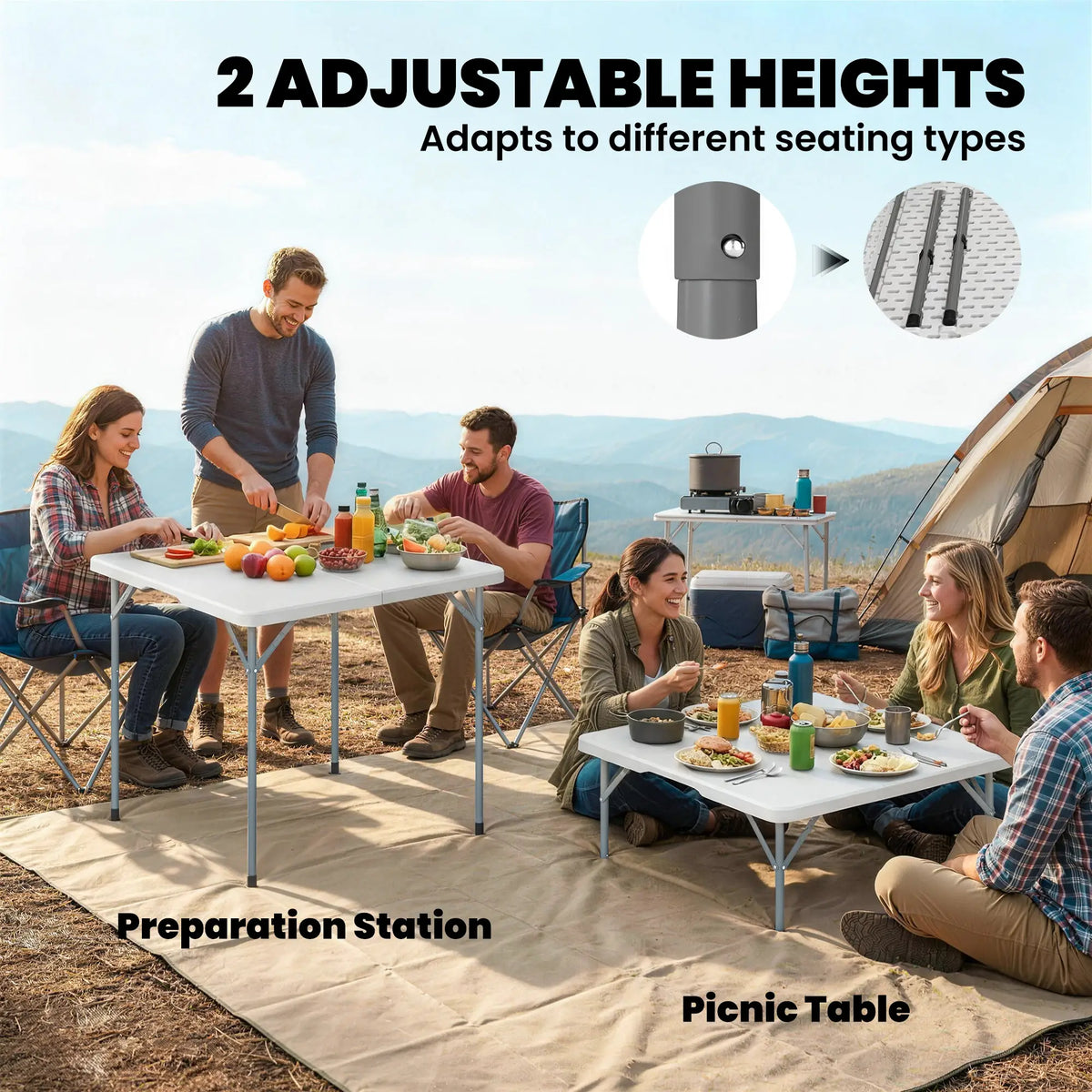 Heavy Duty Folding Picnic Table, 34" x 34", Indoor Outdoor Camping, White Picnic Tables & Camping Chairs at Gallery Canada