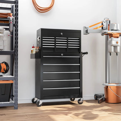 14 Drawer Rolling Tool Chest, Lockable Storage Cabinet, Detachable Toolbox, Black Tool Organizers at Gallery Canada