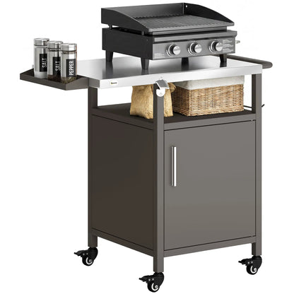 Outdoor Grill Cart With Steel Top, Pizza Oven Stand With Cabinet, Brown Outdoor Grill Carts at Gallery Canada