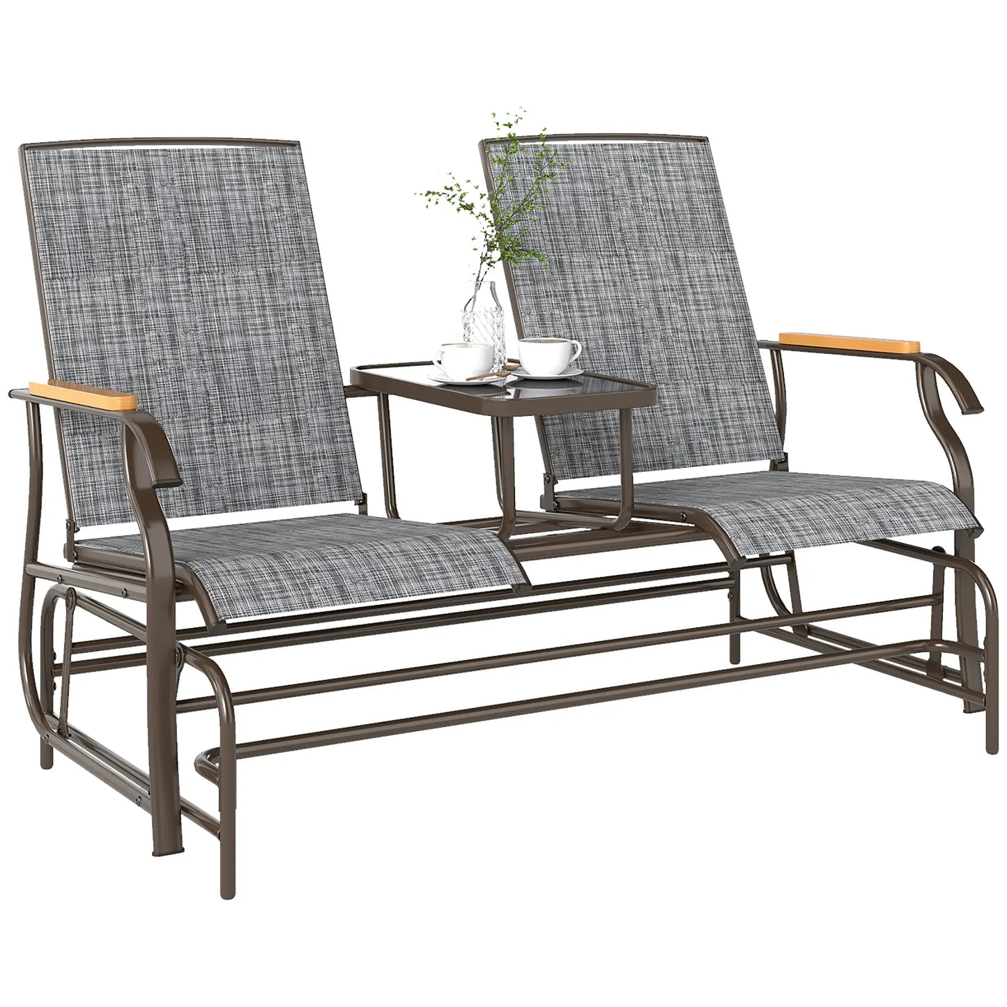 2-Person Outdoor Glider Bench, Swing Chair with Mesh, Table, Steel Frame Outdoor Gliders at Gallery Canada