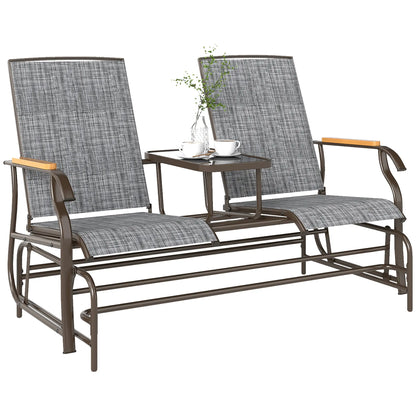 2-Person Outdoor Glider Bench, Swing Chair with Mesh, Table, Steel Frame Outdoor Gliders at Gallery Canada
