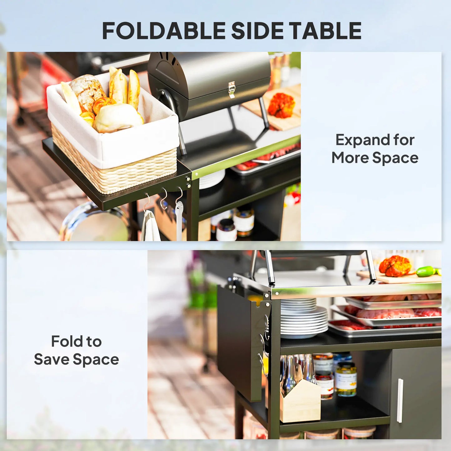 Outdoor BBQ Stand, Foldable Side Table, Stainless Steel Top, Pizza Oven Table Outdoor Grill Carts at Gallery Canada