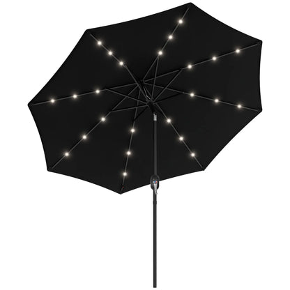 9ft Solar Patio Umbrella, 24 LED Lights, Tilt Canopy, Black Sun Umbrellas at Gallery Canada