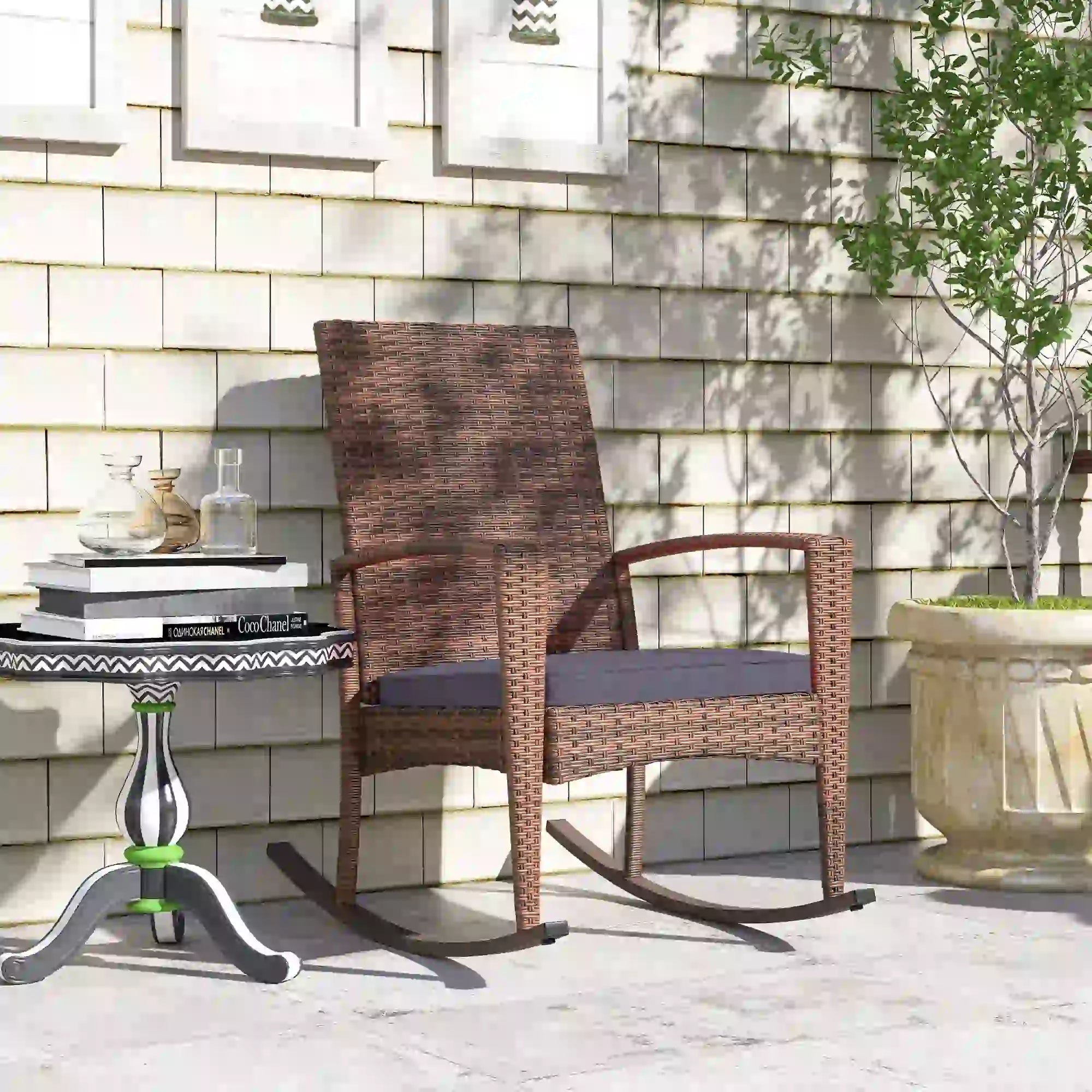 PE Rattan Rocking Chair, Garden Glider, Wicker Patio Chair, Dark Blue Outdoor Rocking Chairs at Gallery Canada