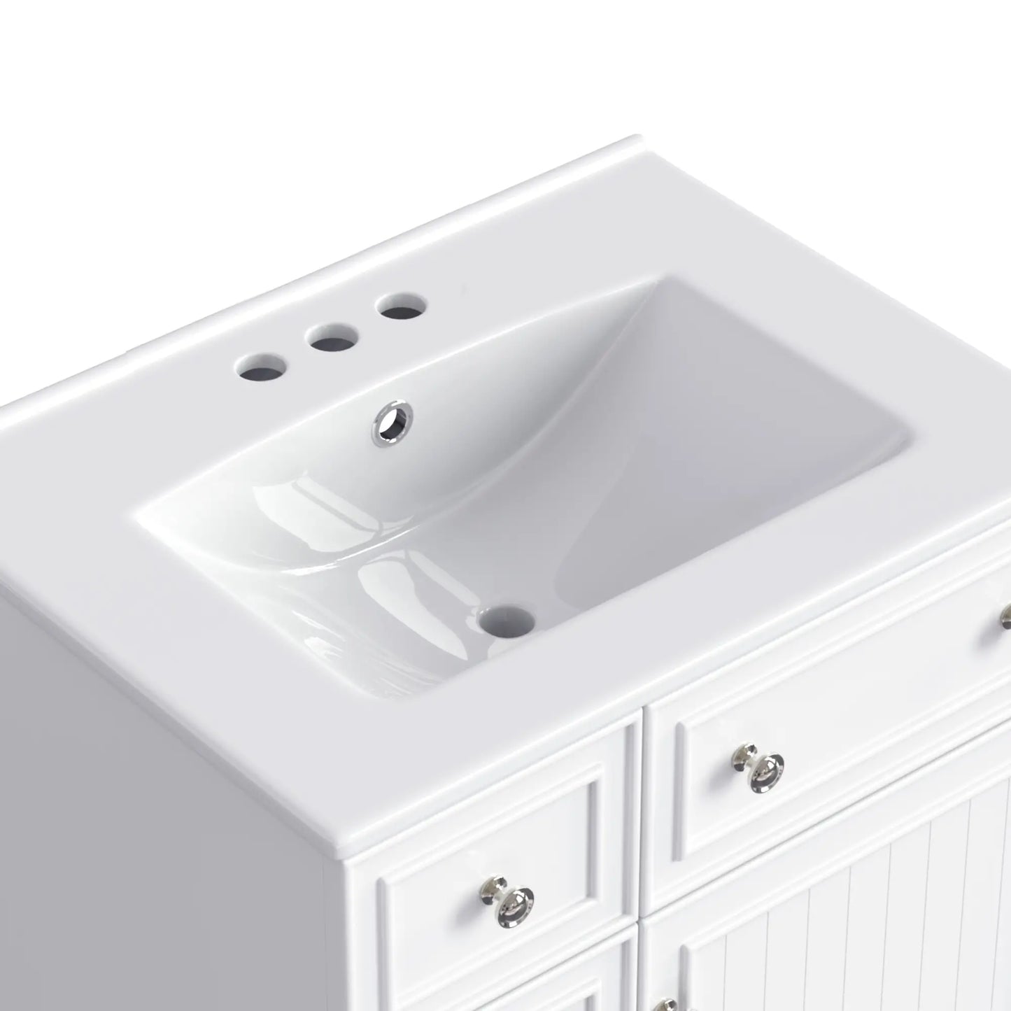 Bathroom Vanity Cabinet, 2 Drawers, Ceramic Sink, Solid Wood, 24" L x 18.5" W x 34.5" H, White Sink Cabinets at Gallery Canada
