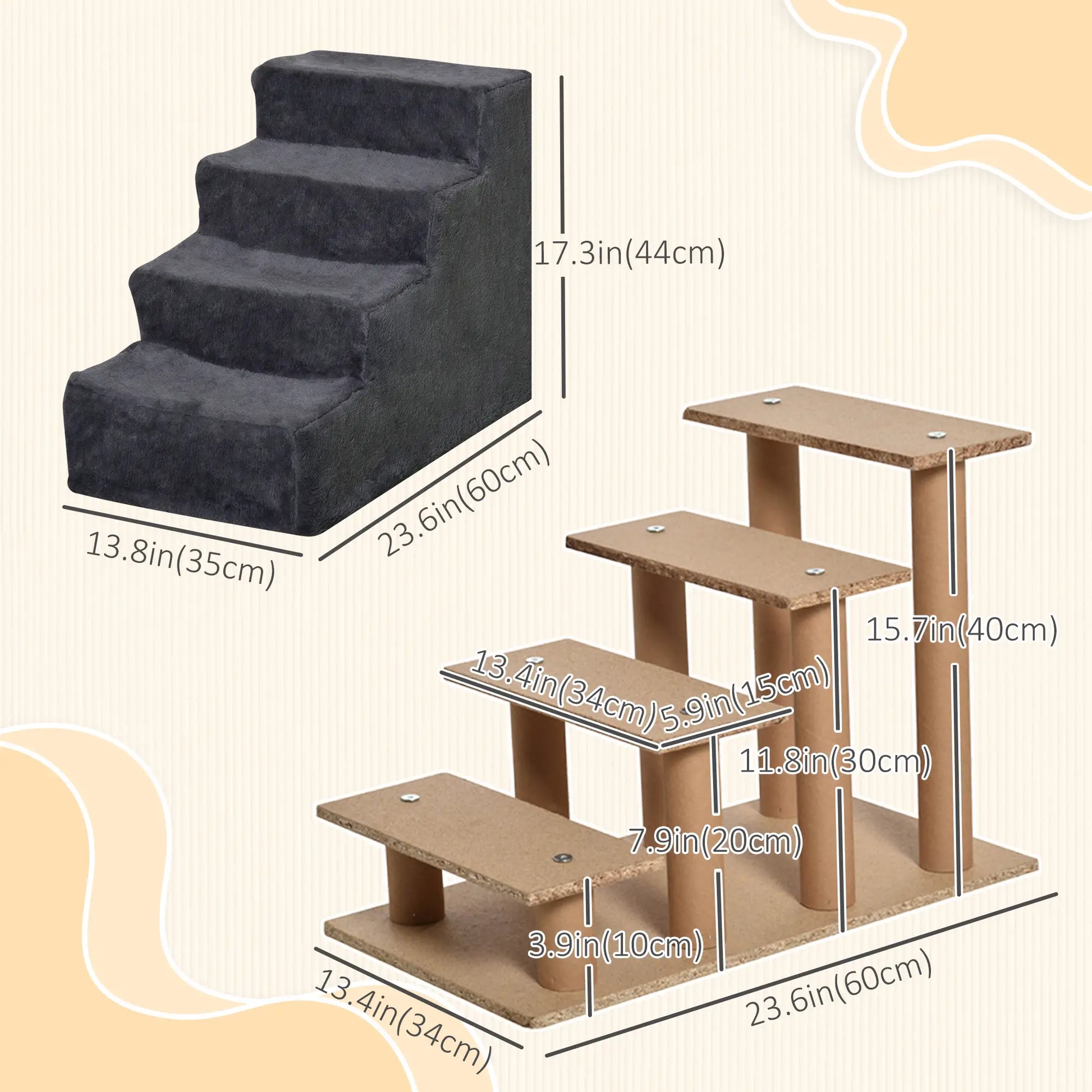 4-Step Dog Ramp for Sofa, Bed, Couch, Removable Cover, Dark Grey Dog Stairs at Gallery Canada