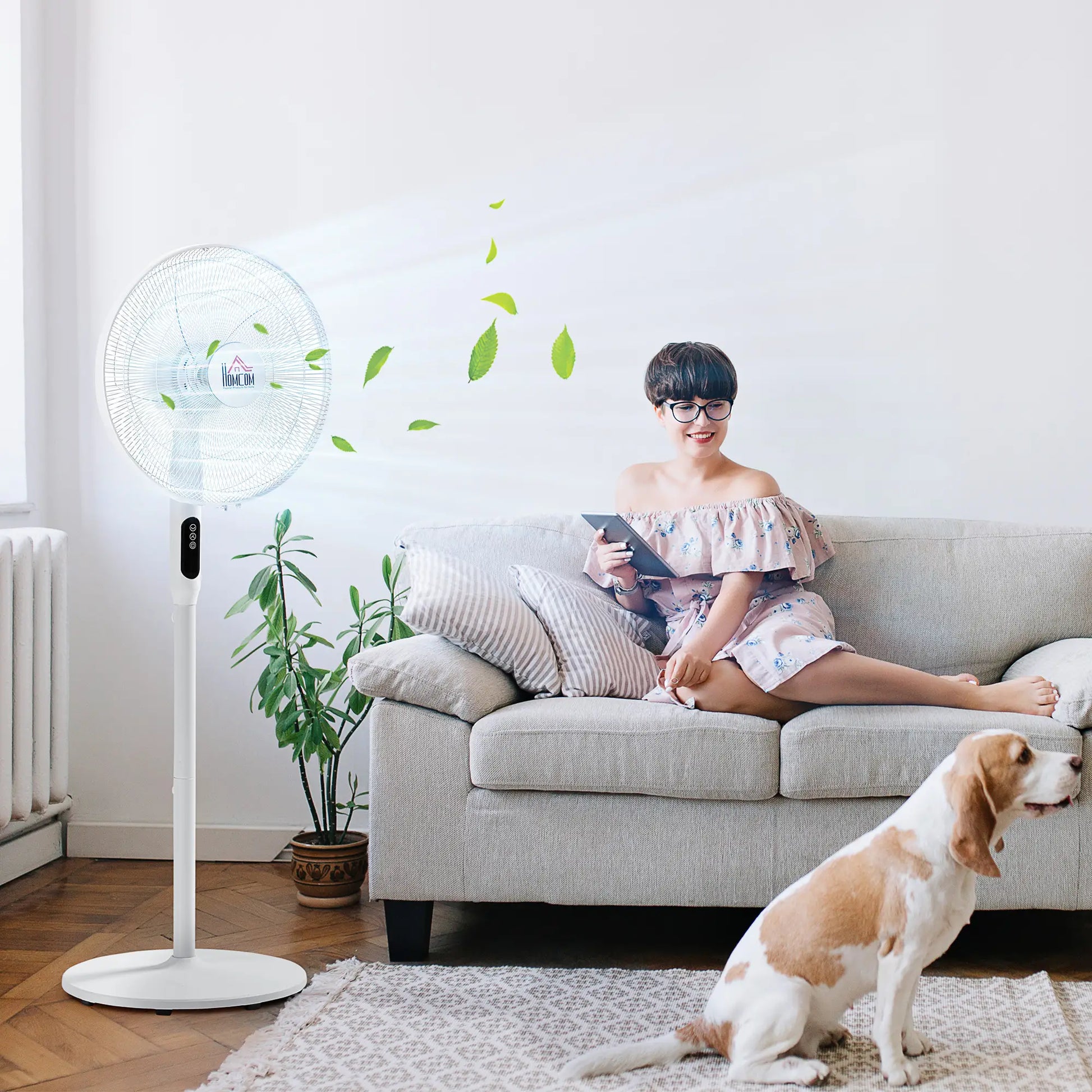 Floor Standing Fan with Remote, Oscillating, LED Screen, White Stand Fans at Gallery Canada