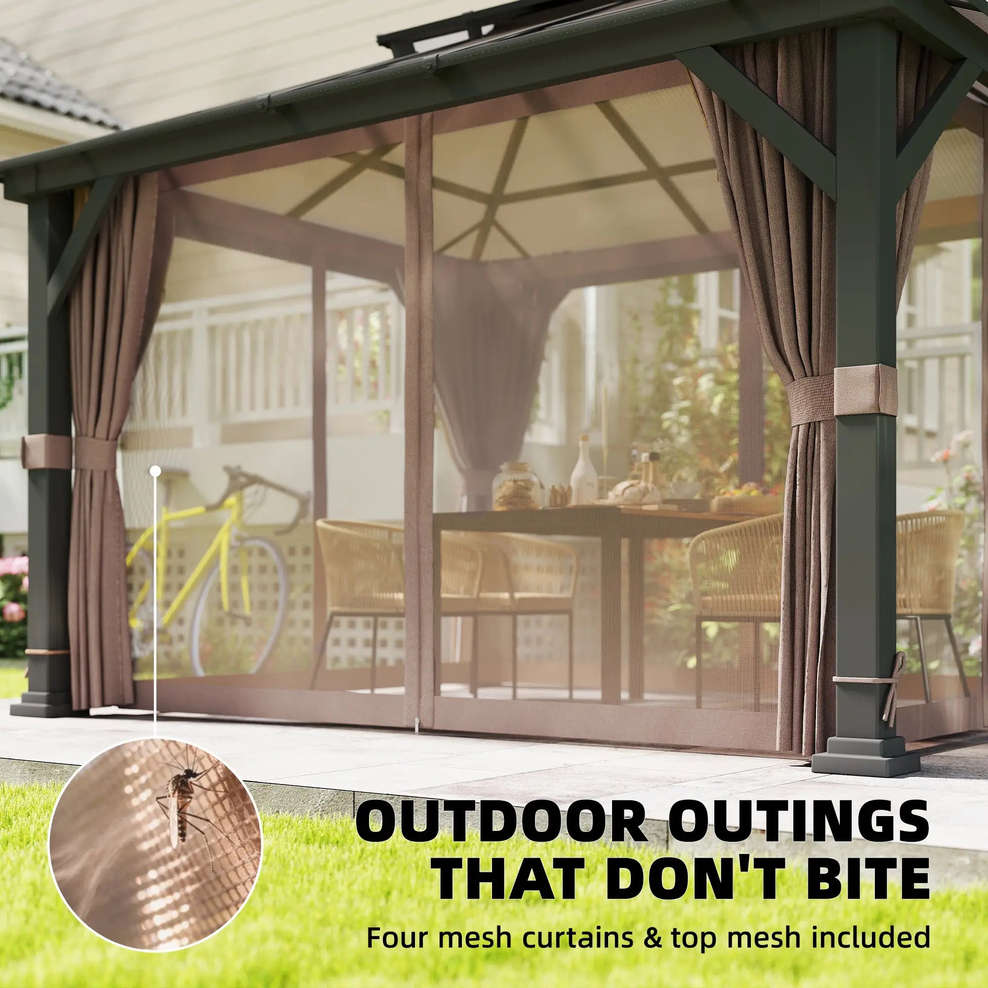 10' x 12' Hardtop Gazebo, Steel Permanent Outdoor, Khaki Gazebos at Gallery Canada