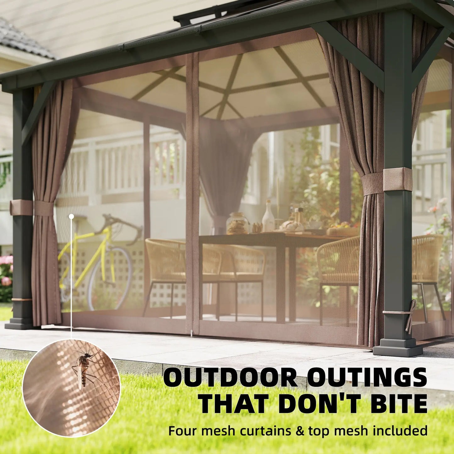 10' x 12' Hardtop Gazebo, Steel Permanent Outdoor, Khaki Gazebos at Gallery Canada