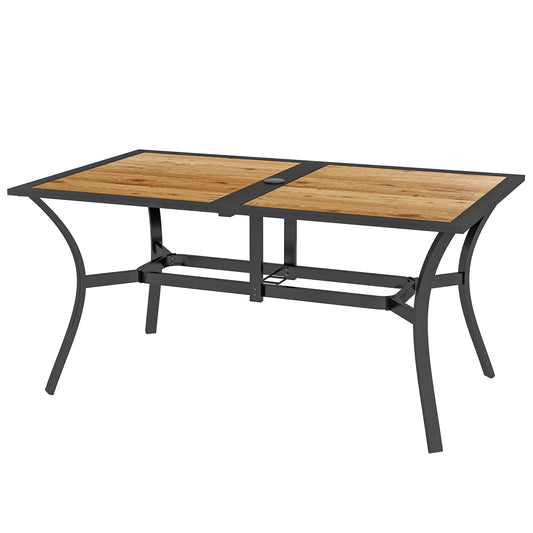 Outdoor Dining Table with Umbrella Hole, 59" x 35", Brown Patio Dinning Tables Brown Wood Grain, Black at Gallery Canada
