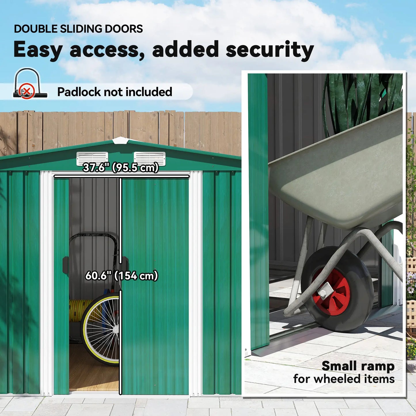 8.5' x 6.8' x 5.8' Garden Storage Shed, Double Sliding Door, 4 Vents, Green Sheds at Gallery Canada