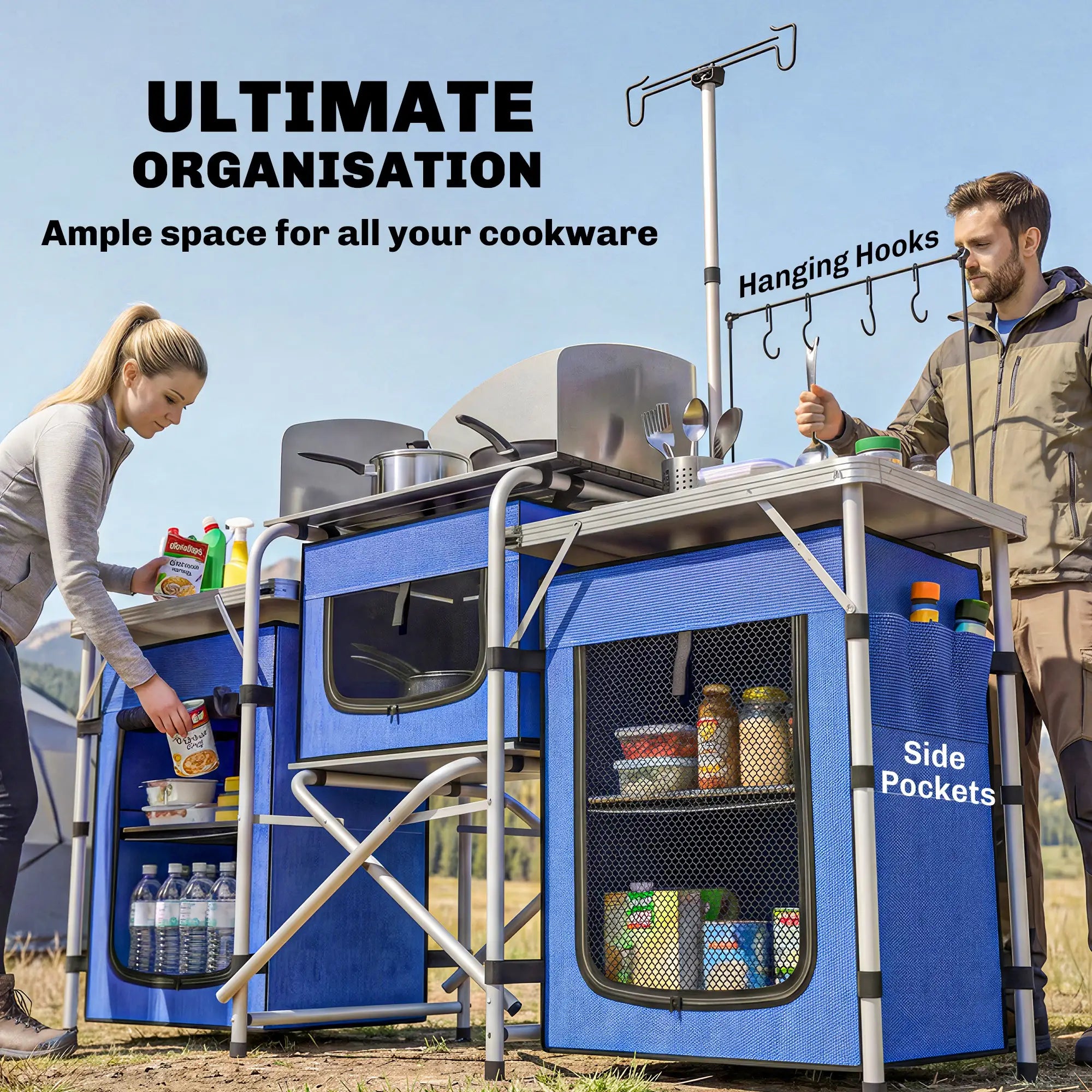 Portable Aluminum Camping Table, Fabric Cupboards, Windshield, Blue Picnic Tables & Camping Chairs at Gallery Canada