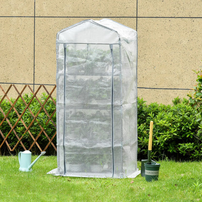 Portable Greenhouse With 4 Tier Shelves, Steel Frame, PE Cover, 28" x 20" x 63", White