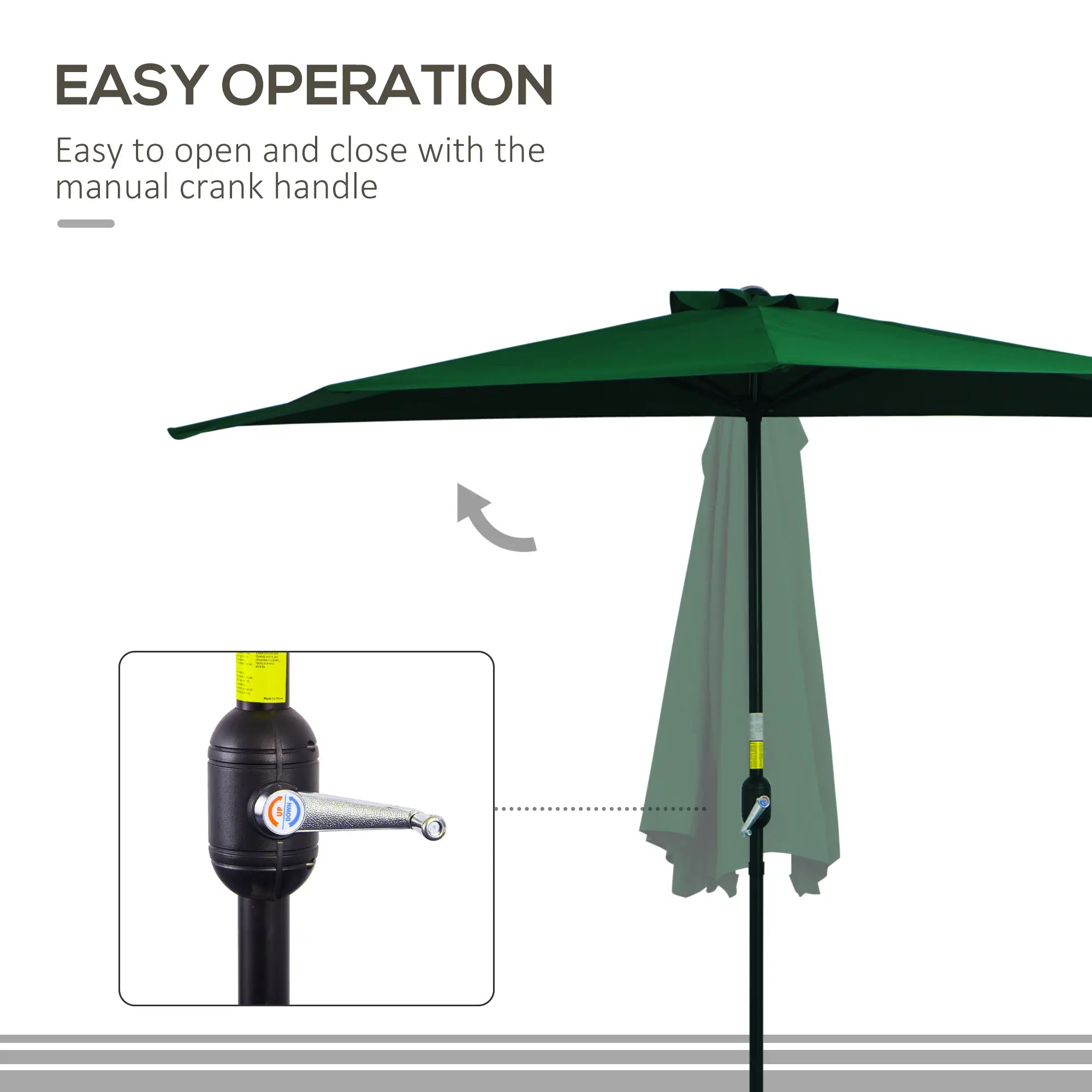 9.8ft Half Umbrella, Semi Round Patio Parasol, Crank Handle, Top Vent, Green Half Round Umbrellas at Gallery Canada