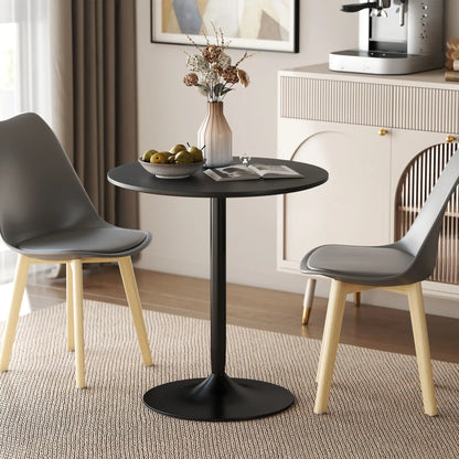 27.6" Round Kitchen Table for 2, Wood Veneer, Steel Base, Black Dining Tables at Gallery Canada