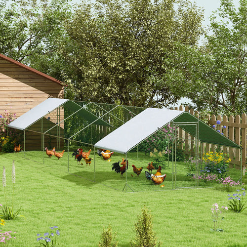 Metal Chicken Coop, Water UV Protection Cover, 9.8' x 32.8' x 6.4'