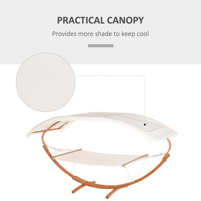 2 Person Wood Swing Hammock with Stand, Canopy, White/Teak Hammocks with Stand at Gallery Canada