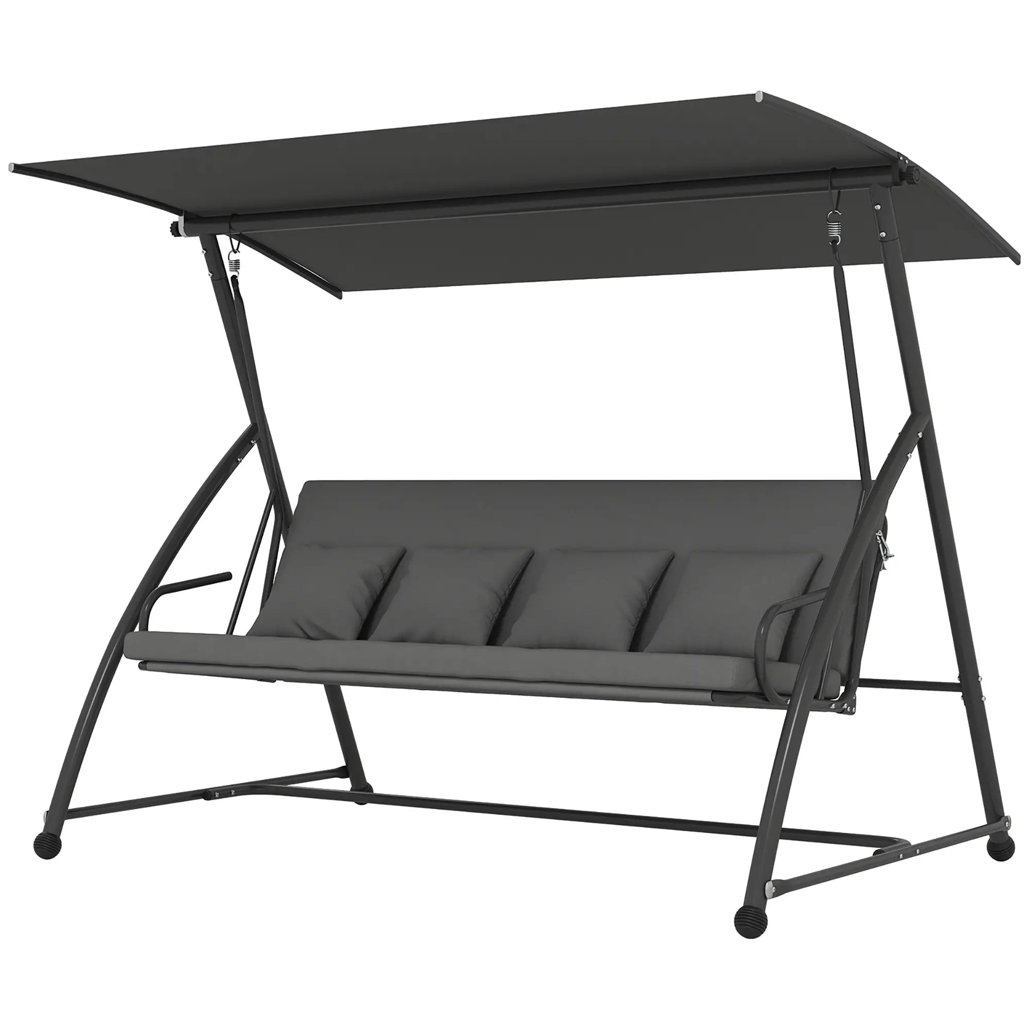 3 Person Patio Swing Chair, Convertible Hammock, Outdoor Lounge Bed, Dark Grey Porch Swings with Canopy Dark Grey at Gallery Canada