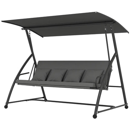 3 Person Patio Swing Chair, Convertible Hammock, Outdoor Lounge Bed, Dark Grey Porch Swings with Canopy Dark Grey at Gallery Canada