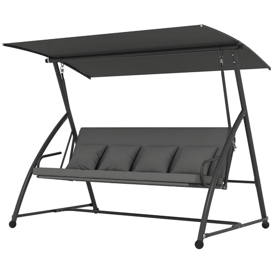 3 Personnes Balançoire de Patio, Hamac Convertible, Lit de Jardin Extérieur, Gris Foncé