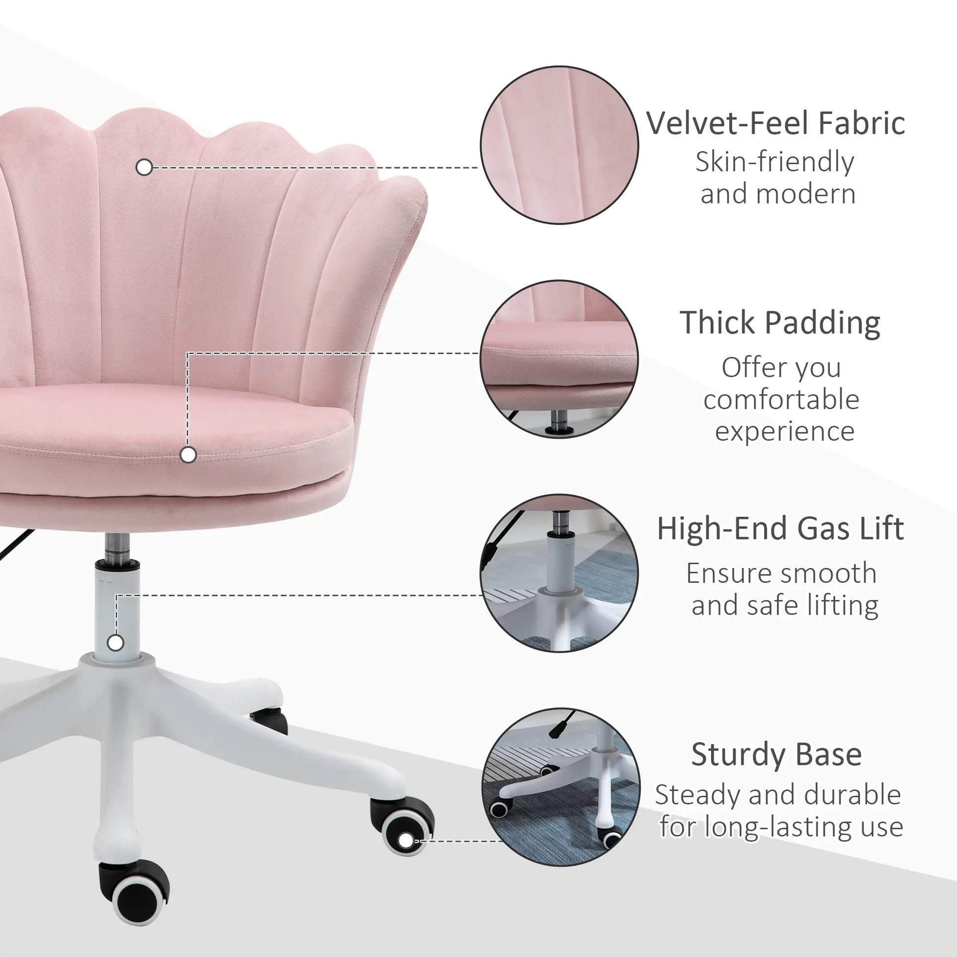 Adjustable Height Study Chair, Mid Back Velvet, Swivel Wheels, Pink Task Chairs at Gallery Canada