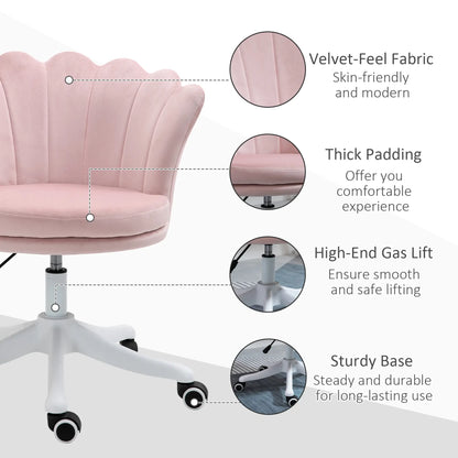 Adjustable Height Study Chair, Mid Back Velvet, Swivel Wheels, Pink Task Chairs at Gallery Canada