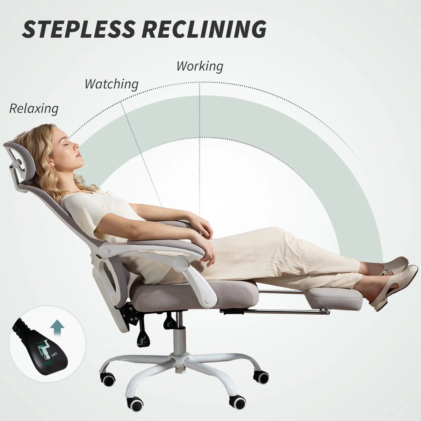 Ergonomic Office Chair, Mesh Reclining Desk Chair, Adjustable Lumbar Support, Headrest, Grey Office Chairs at Gallery Canada