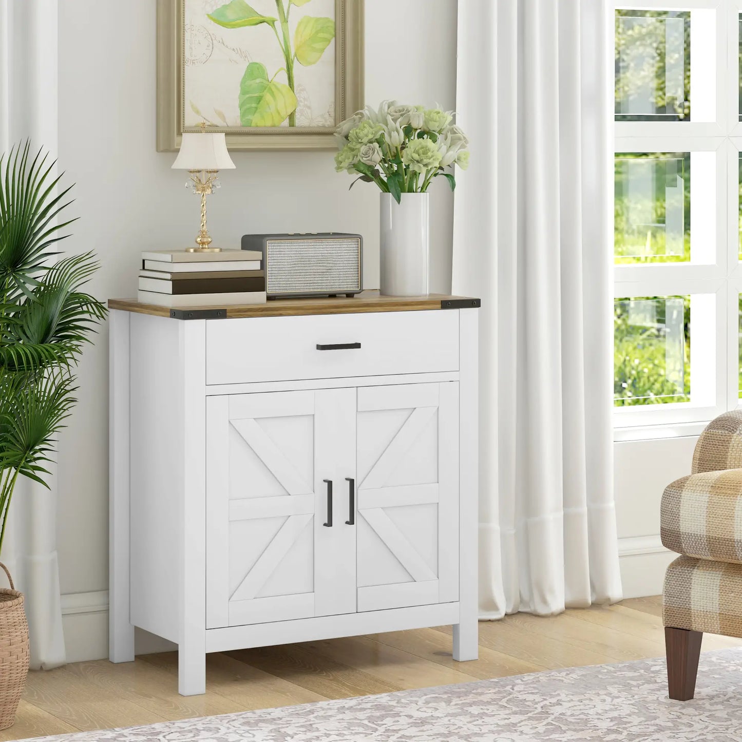 Farmhouse Buffet Cabinet, 1 Drawer, Storage Cabinet, Adjustable Shelf, White Bar Cabinets at Gallery Canada