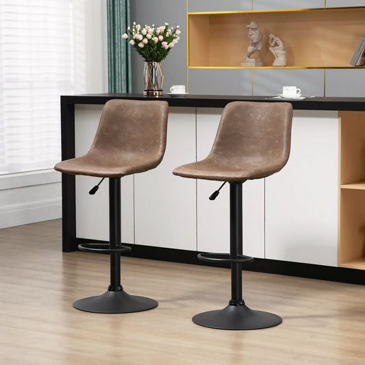 Adjustable Counter Height Bar Stools, Set of 2, 360° Swivel, Vintage Leather, Brown Bar Stools Brown at Gallery Canada