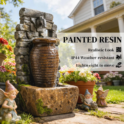 Outdoor Garden Fountain, Adjustable Water Flow, LED Lights, Rustic Urn Design Water Fountains at Gallery Canada