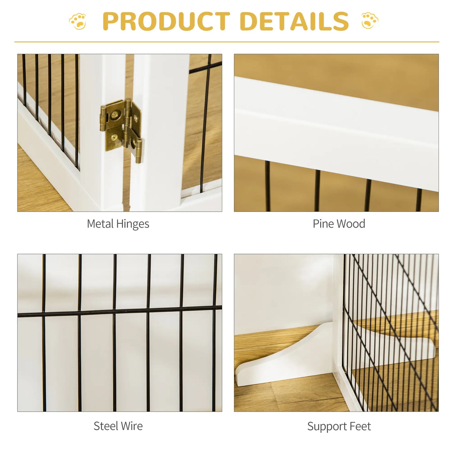 Wooden Freestanding Pet Gate, 2 Support Feet, White Houses, Kennels & Pens at Gallery Canada