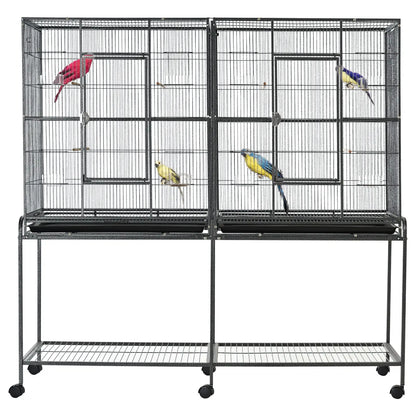 64" Extra Large Bird Cage, Rolling Metal Parrot Cage, 62.8" x 18.9" x 64.2" Bird Cages at Gallery Canada