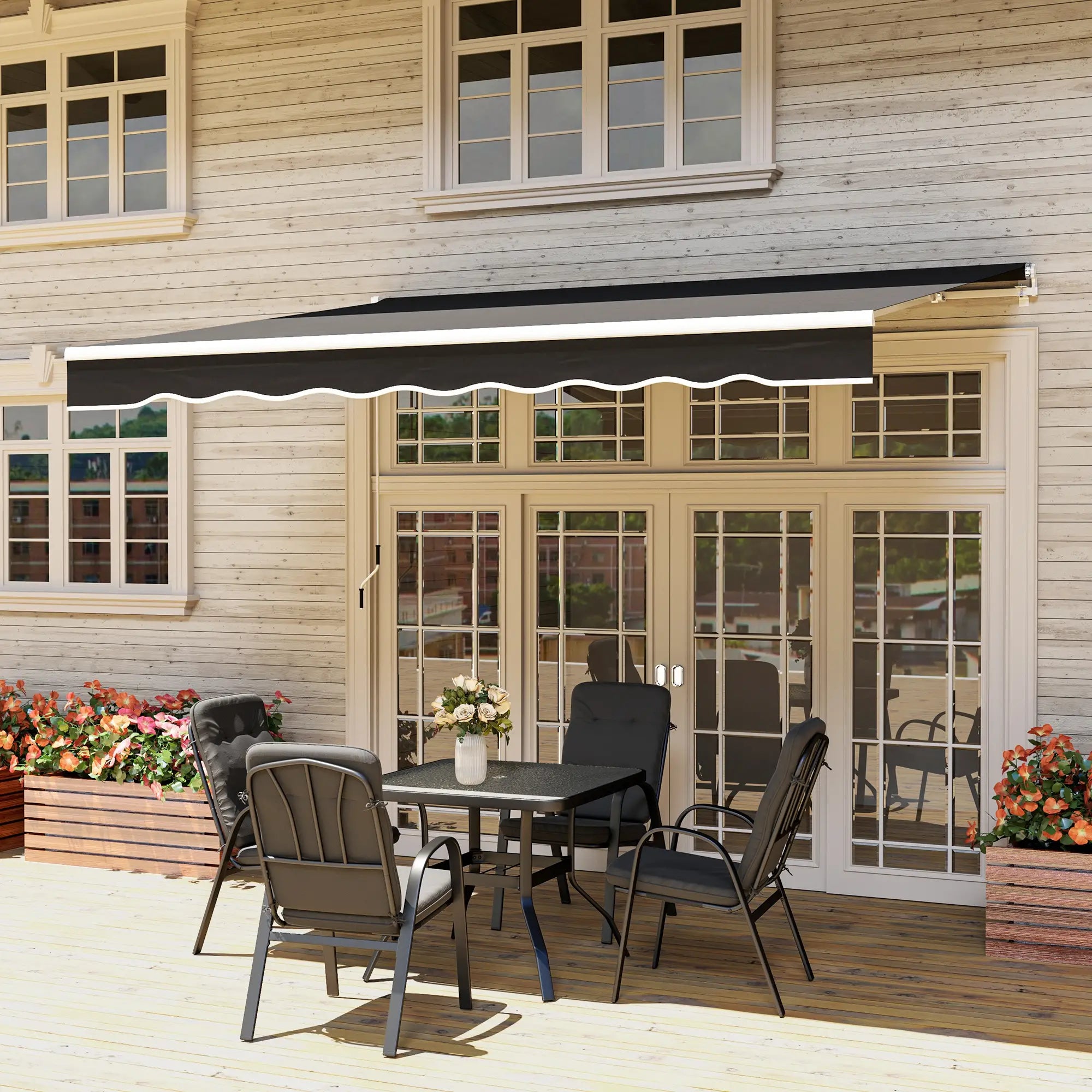 8' x 7' Retractable Patio Awning, UV Water-Resistant Fabric, Black Patio Awnings at Gallery Canada
