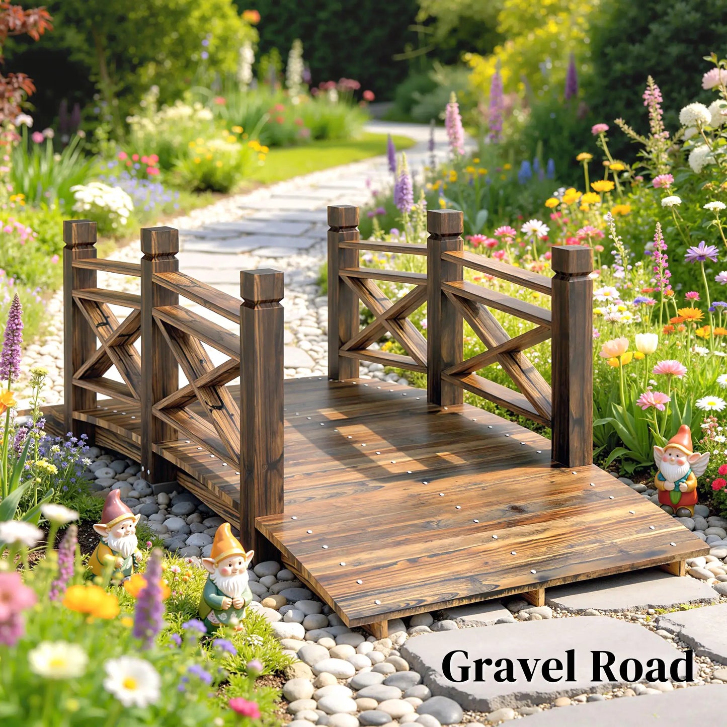 Garden Bridge, Wooden Arch Footbridge With Safety Rails, Carbonized Garden Decor at Gallery Canada