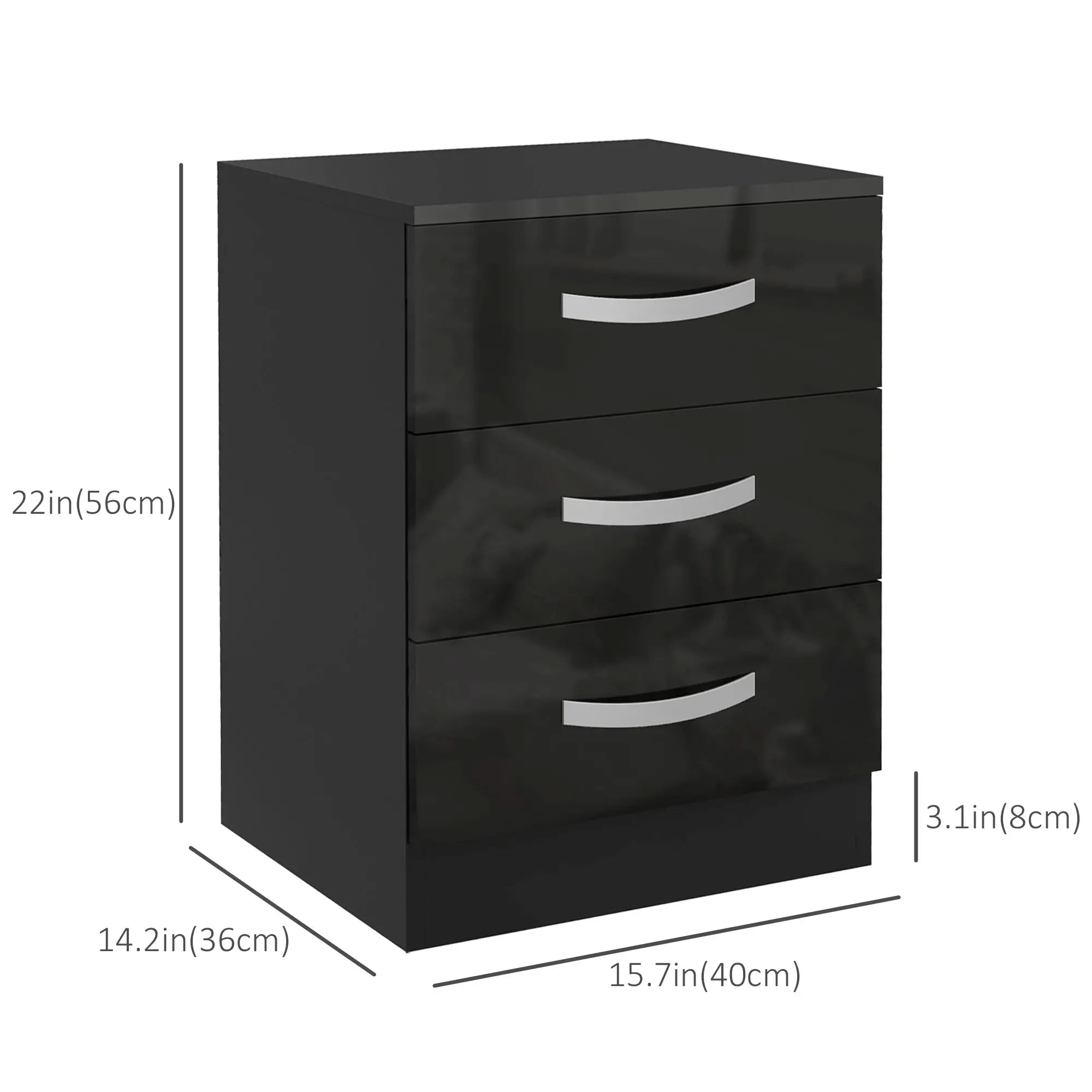 Modern Nightstand Set of 2, Drawers, High Gloss Fronts, Black Bedside Tables at Gallery Canada
