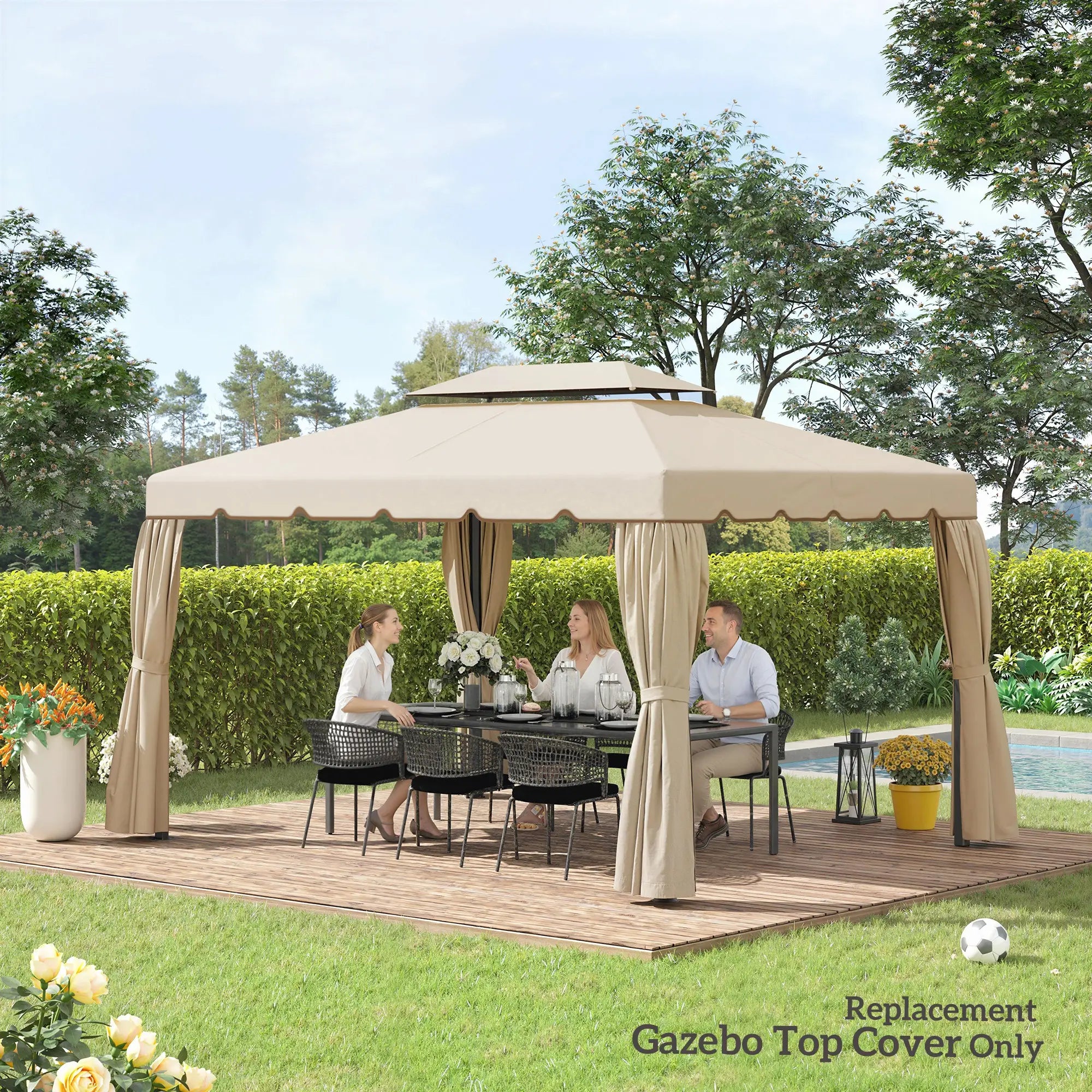 13' x 10' Gazebo Replacement Canopy, Double Vented Roof, Beige Gazebo Canopy Replacement at Gallery Canada