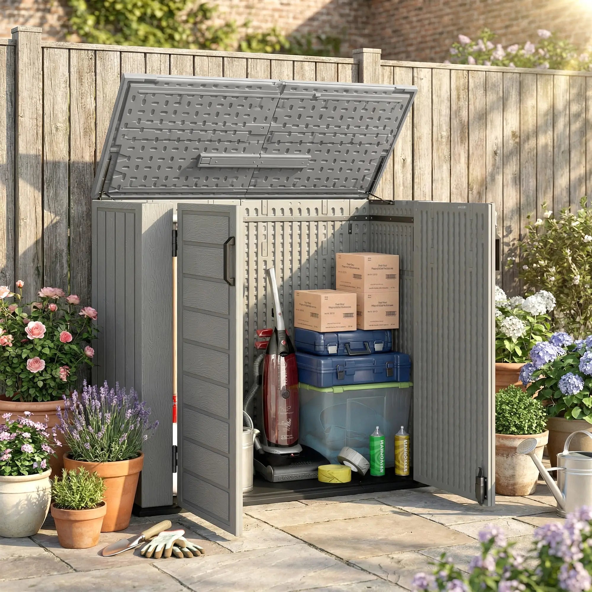 33 Cu.ft Plastic Outdoor Storage Shed, Lockable Doors, Light Grey Outdoor Storage Cabinet at Gallery Canada