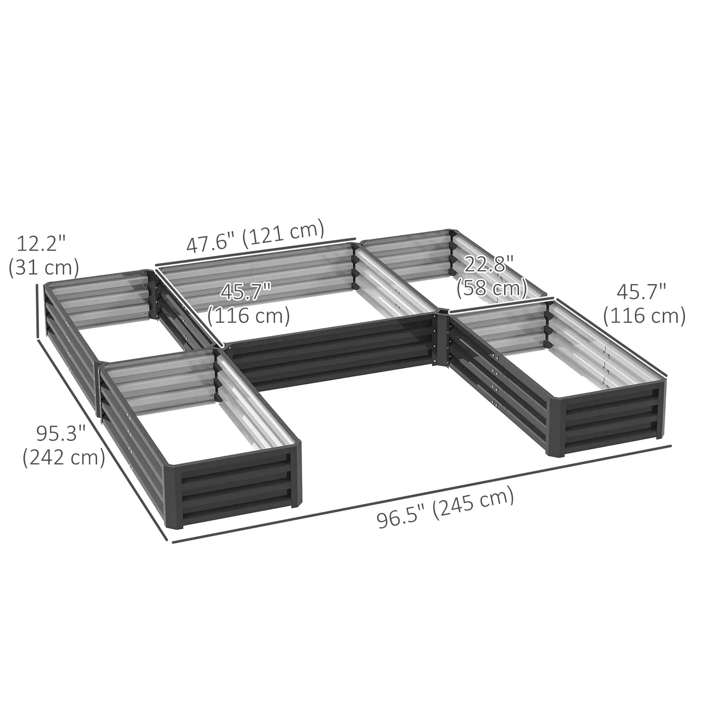 Steel Raised Garden Bed, Set of 5, 8x8x1ft, Dark Grey Raised Garden Beds at Gallery Canada