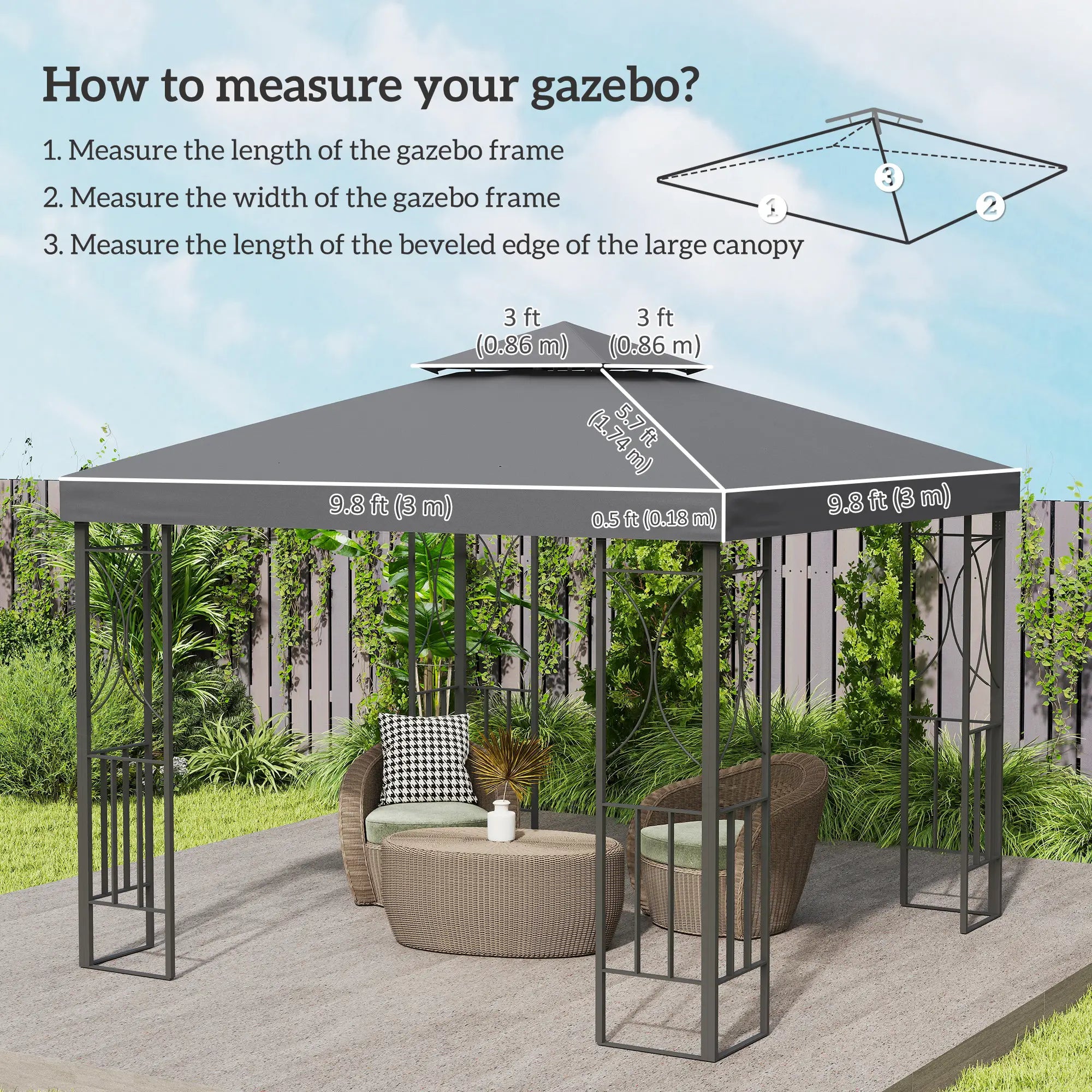 10' x 10' Square 2-Tier Gazebo Canopy Cover, Dark Grey Gazebo Canopy Replacement at Gallery Canada