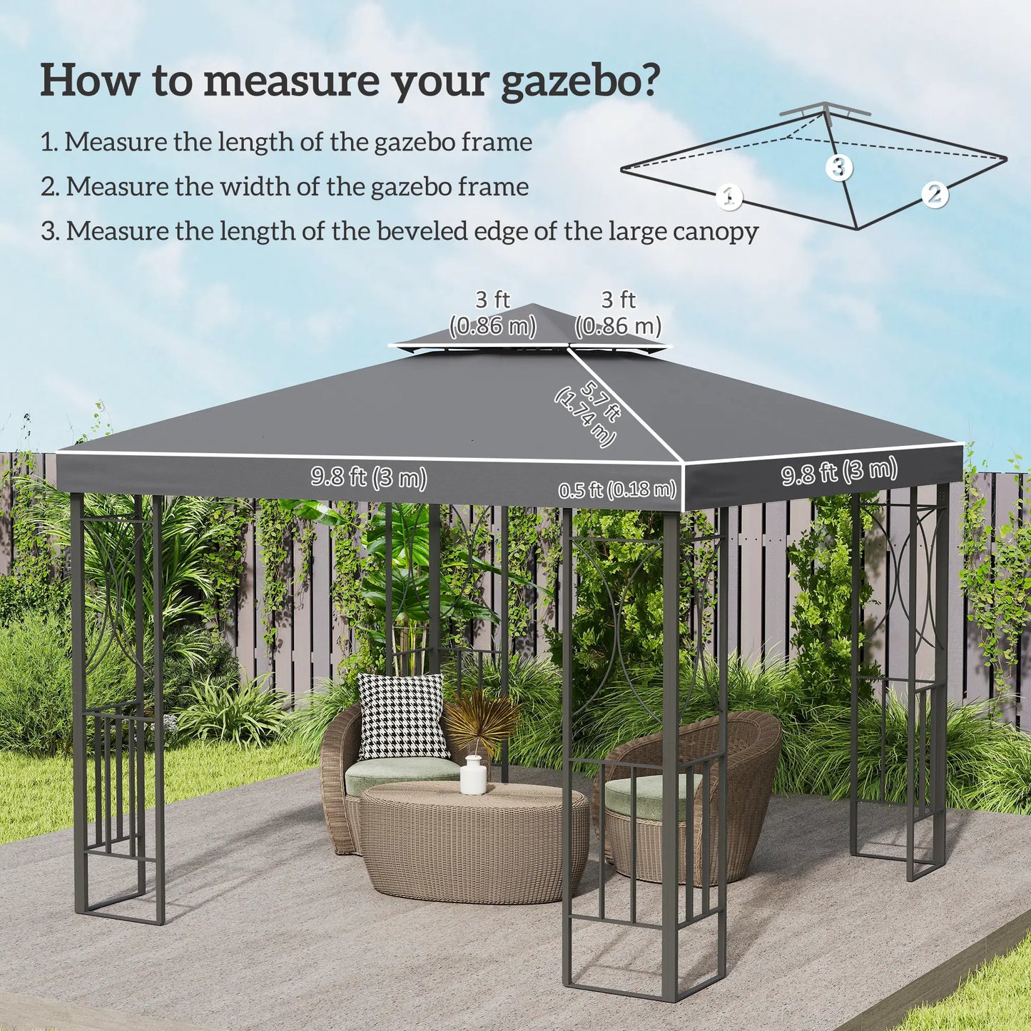 10' x 10' Square 2-Tier Gazebo Canopy Cover, Dark Grey Gazebo Canopy Replacement at Gallery Canada