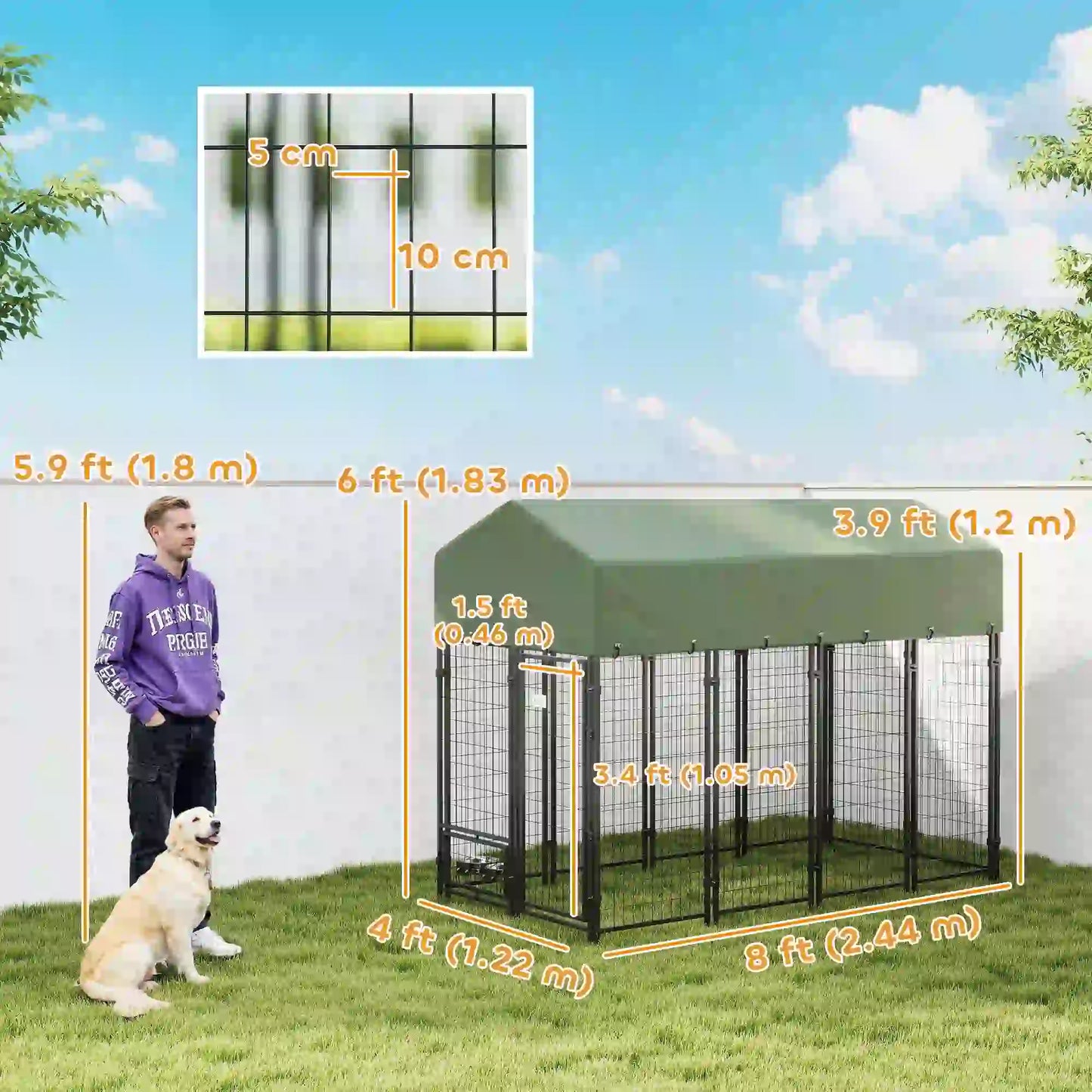 8' x 4' x 6' Outdoor Dog Kennel, Waterproof UV Resistant Cover, Green Dog Kennels at Gallery Canada