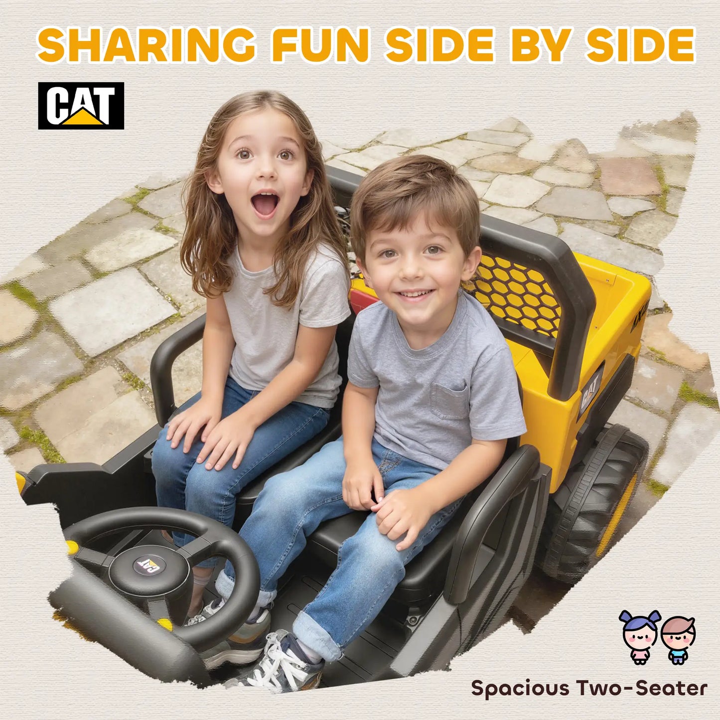 24V Kids Ride On Tractor, 4WD 2 Seater, Yellow Kids Ride-On Excavators at Gallery Canada