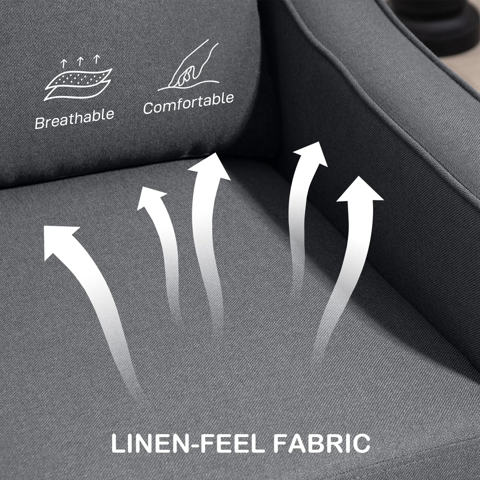 Modern Loveseat Sofa, Pocket Spring, Linen Upholstered, Charcoal Grey 2-Seater Sofas at Gallery Canada