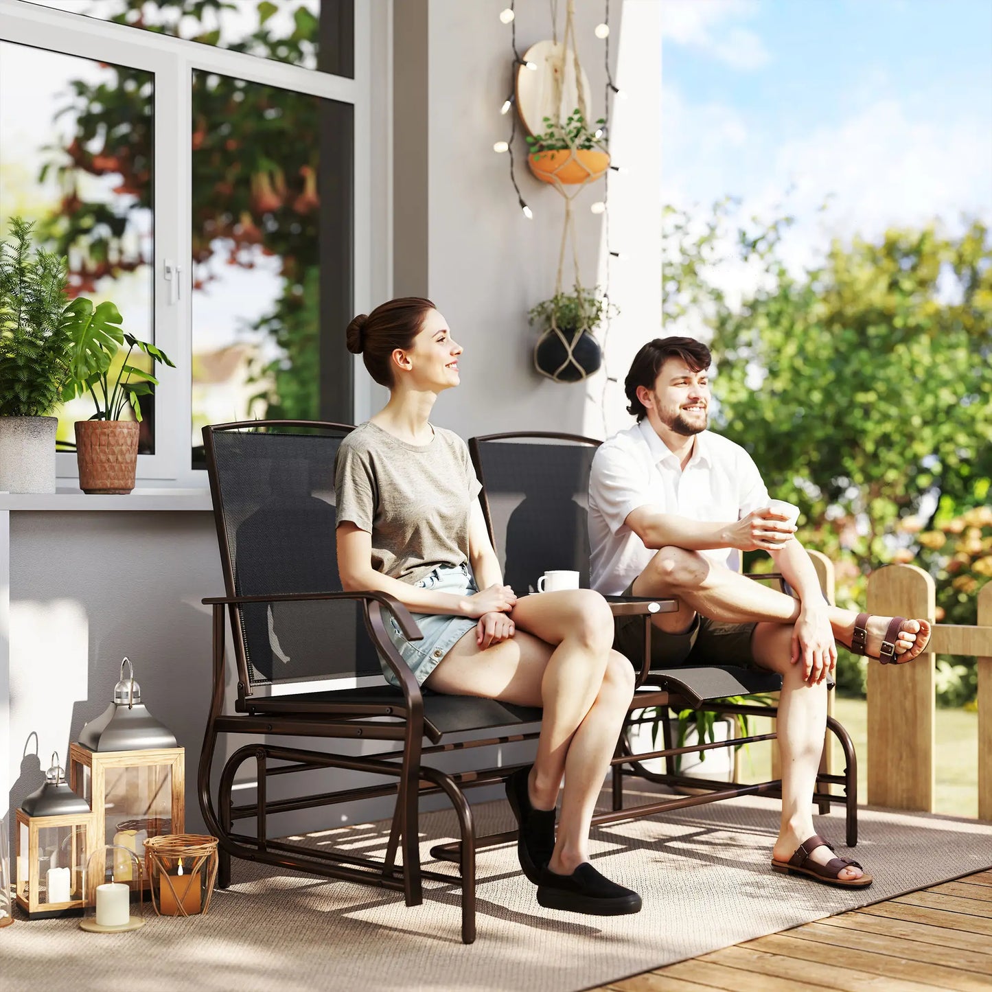 2 Person Patio Glider Rocking Chair, Outdoor Loveseat, Black Outdoor Gliders at Gallery Canada