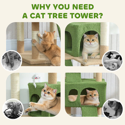68-Inch Cat Scratching Tree, Multi-Level Activity Center, Green